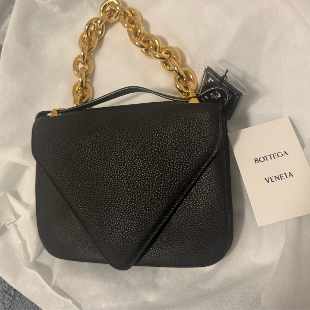 ❌❌SOLD❌ Bottega Veneta Black Clutch with Gold Chain